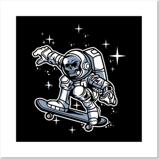 ASTRONAUT SKULL SKATEBOARD Posters and Art